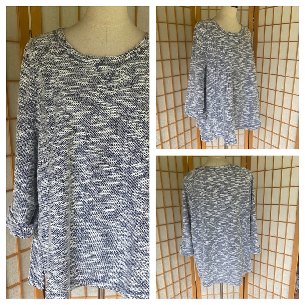 💲 Karen Scott Sport Textured Blue and White Stretch Top SZ 3X NWT
